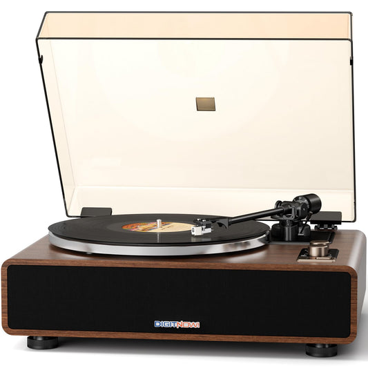 DIGITNOW Vinyl Record Player with Magnetic Cartridge, High Fidelity Belt Drive Turntable with Built-in Speakers & Phono Preamp, Wireless Playback and Aux-in Functionality, Auto Off