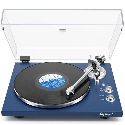 Belt Drive Turntable for Vinyl Record Player, Bluetooth Output, Built-in Phono Preamp, USB Digital Output, Magnetic Cartridge, 33/45 RPM, Wood Design, No Built-in Speakers(Blue)